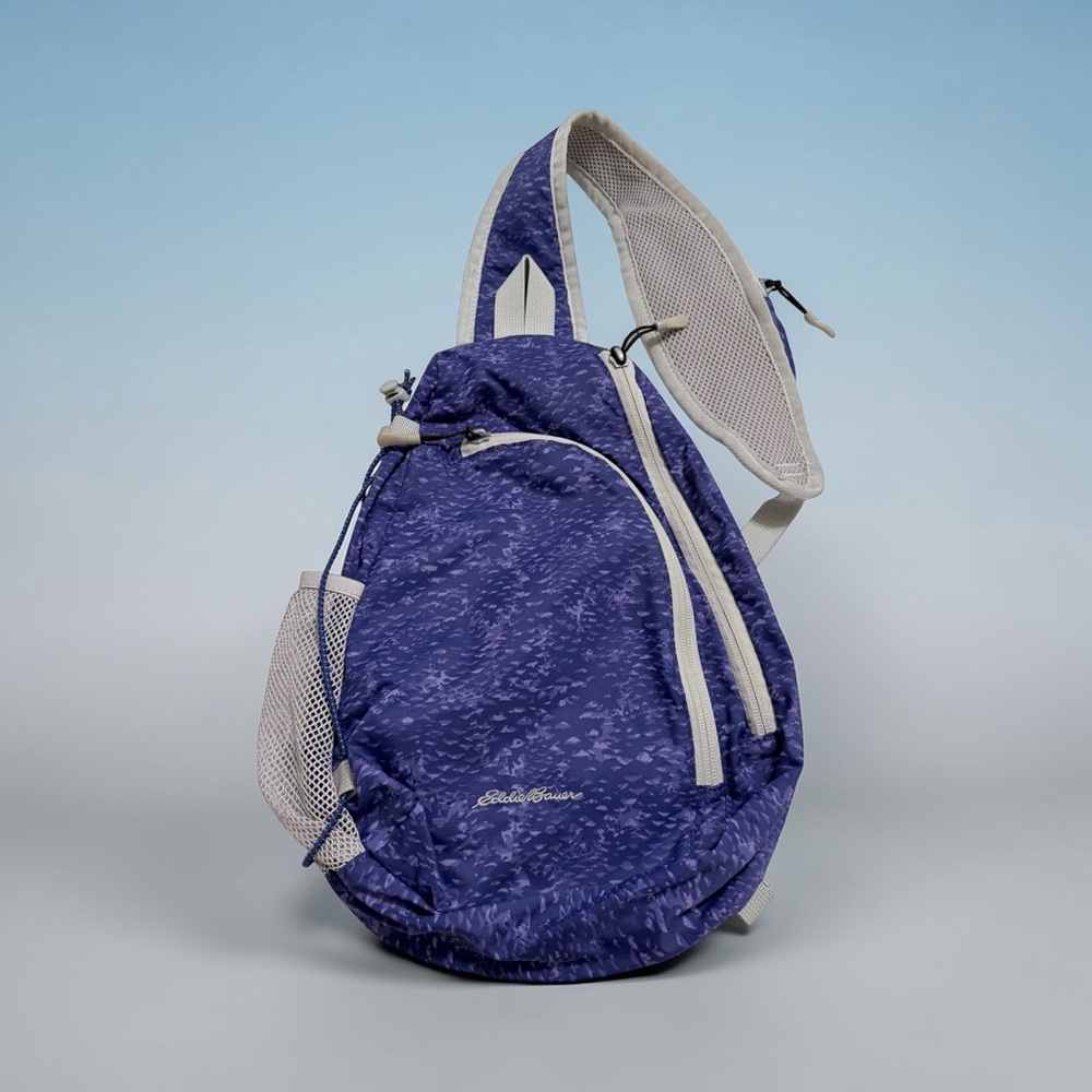 Eddie Bauer Purple Sling Backpack with Cream Trim